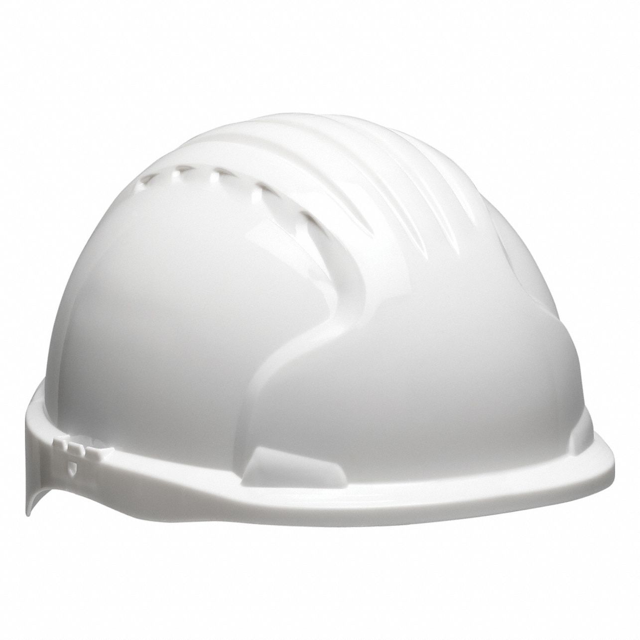 Hard Hat: White, No Graphics, Ratchet (6-Point), Ratchet, Polyethylene, PIP, Solid, JSP, Ratchet