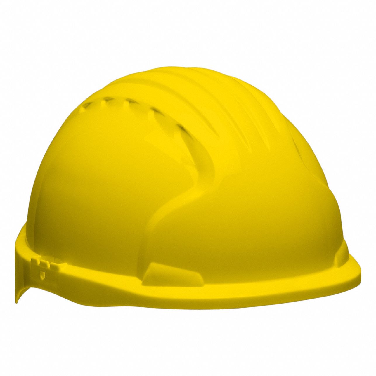 Hard Hat: Yellow, No Graphics, Ratchet (6-Point), Ratchet, Polyethylene, PIP, Solid, JSP, Yellow