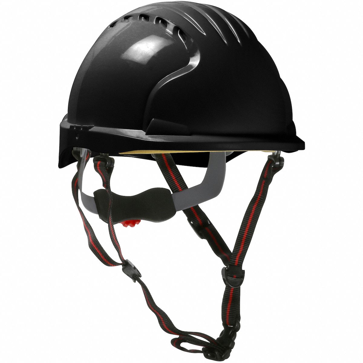Safety Helmet: Black, No Graphics, Ratchet (6-Point), Ratchet, Polyethylene, PIP, Solid, JSP