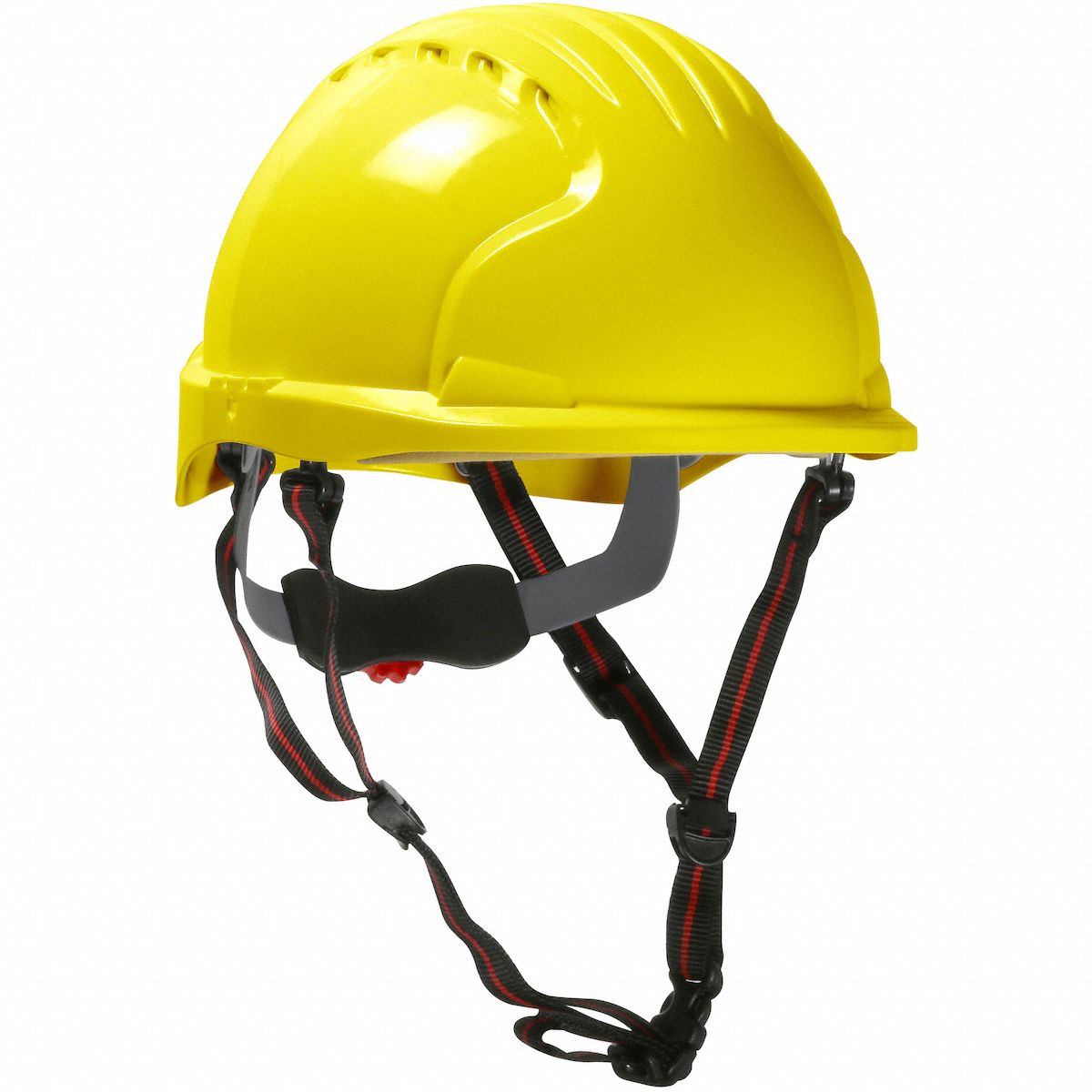 Safety Helmet: Yellow, No Graphics, Ratchet (6-Point), Ratchet, Polyethylene, PIP, Solid, JSP