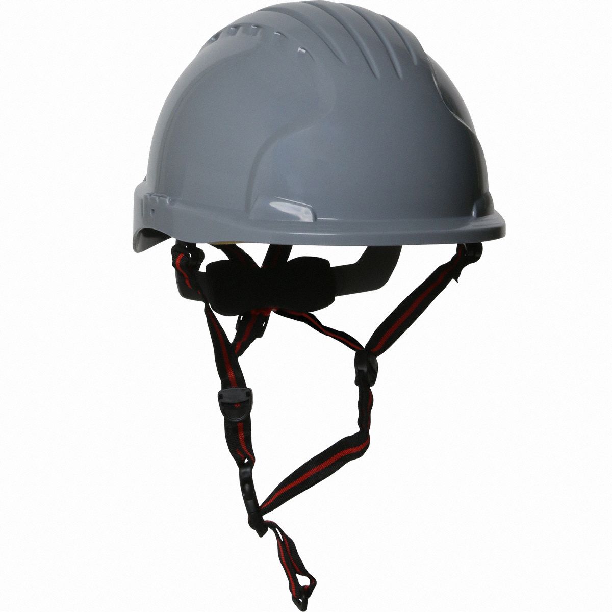 Safety Helmet: Gray, No Graphics, Ratchet (6-Point), Ratchet, Polyethylene, PIP, Solid, JSP