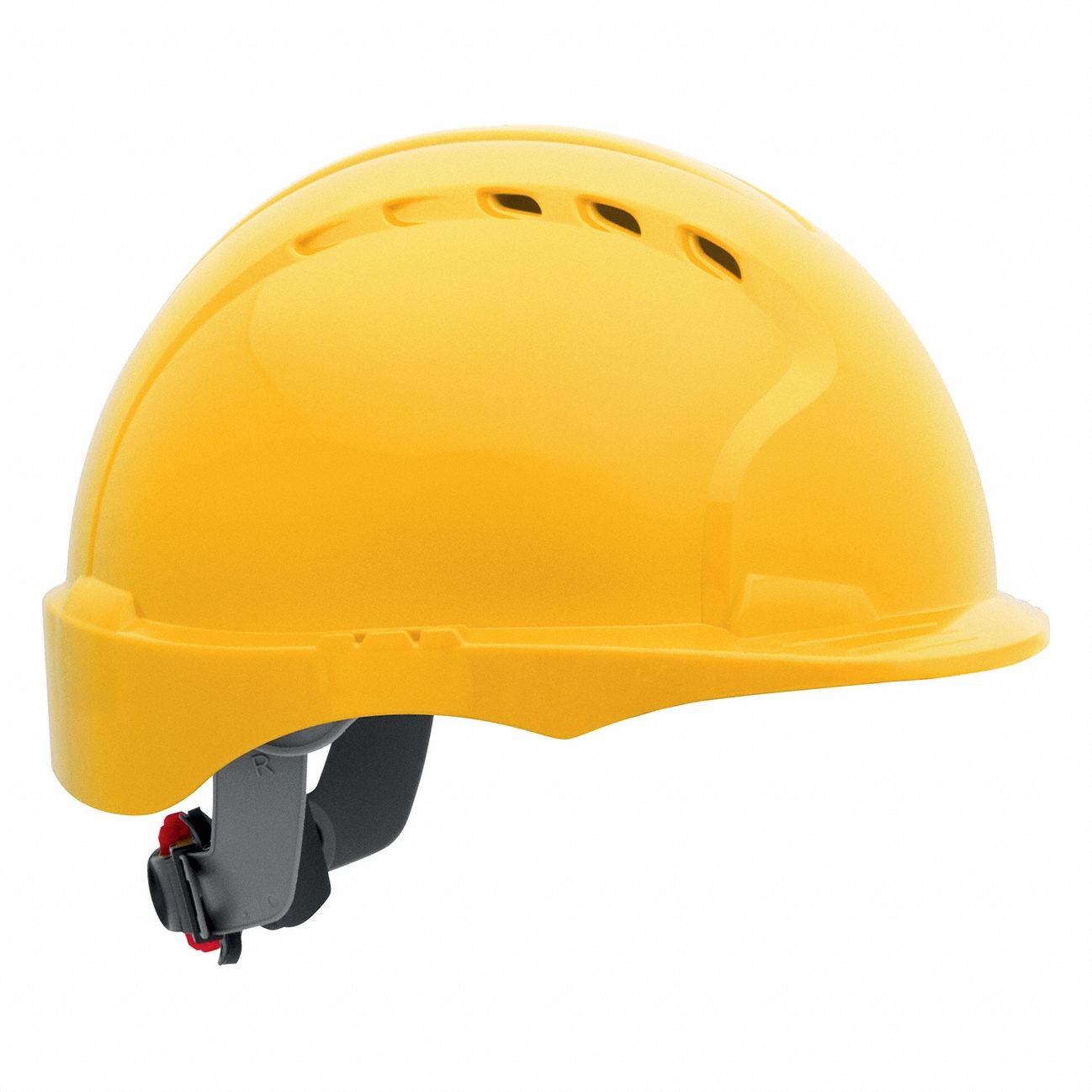 Hard Hat: Yellow, No Graphics, Ratchet (6-Point), Ratchet, Polyethylene, PIP, Solid, JSP, Yellow