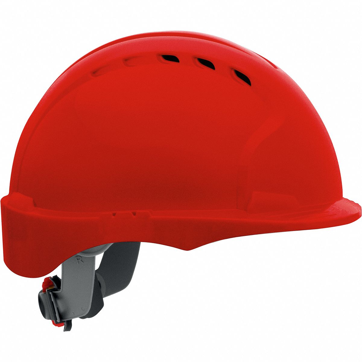 Hard Hat: Red, No Graphics, Ratchet (6-Point), Ratchet, Polyethylene, PIP, Solid, JSP, Ratchet