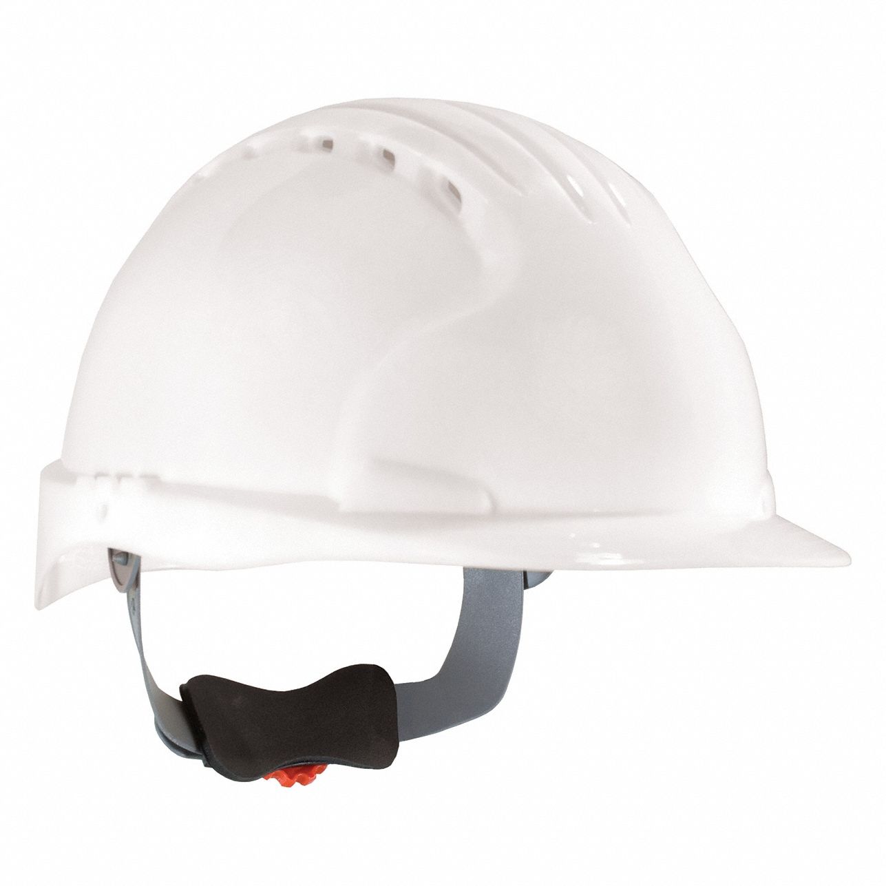 Hard Hat: White, No Graphics, Ratchet (6-Point), Ratchet, Polyethylene, PIP, Solid, JSP, Ratchet