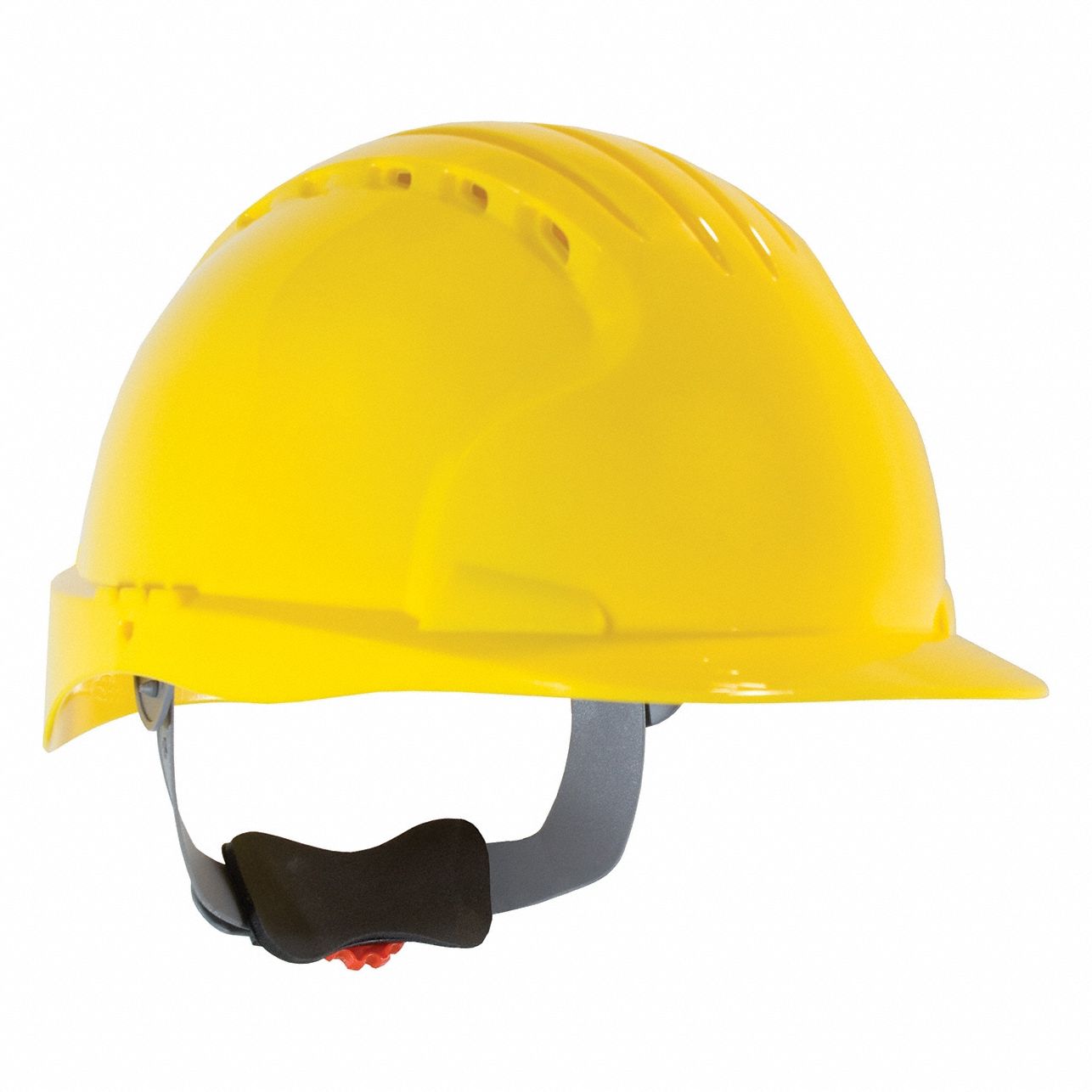 Hard Hat: Yellow, No Graphics, Ratchet (6-Point), Ratchet, Polyethylene, PIP, Solid, JSP, Yellow