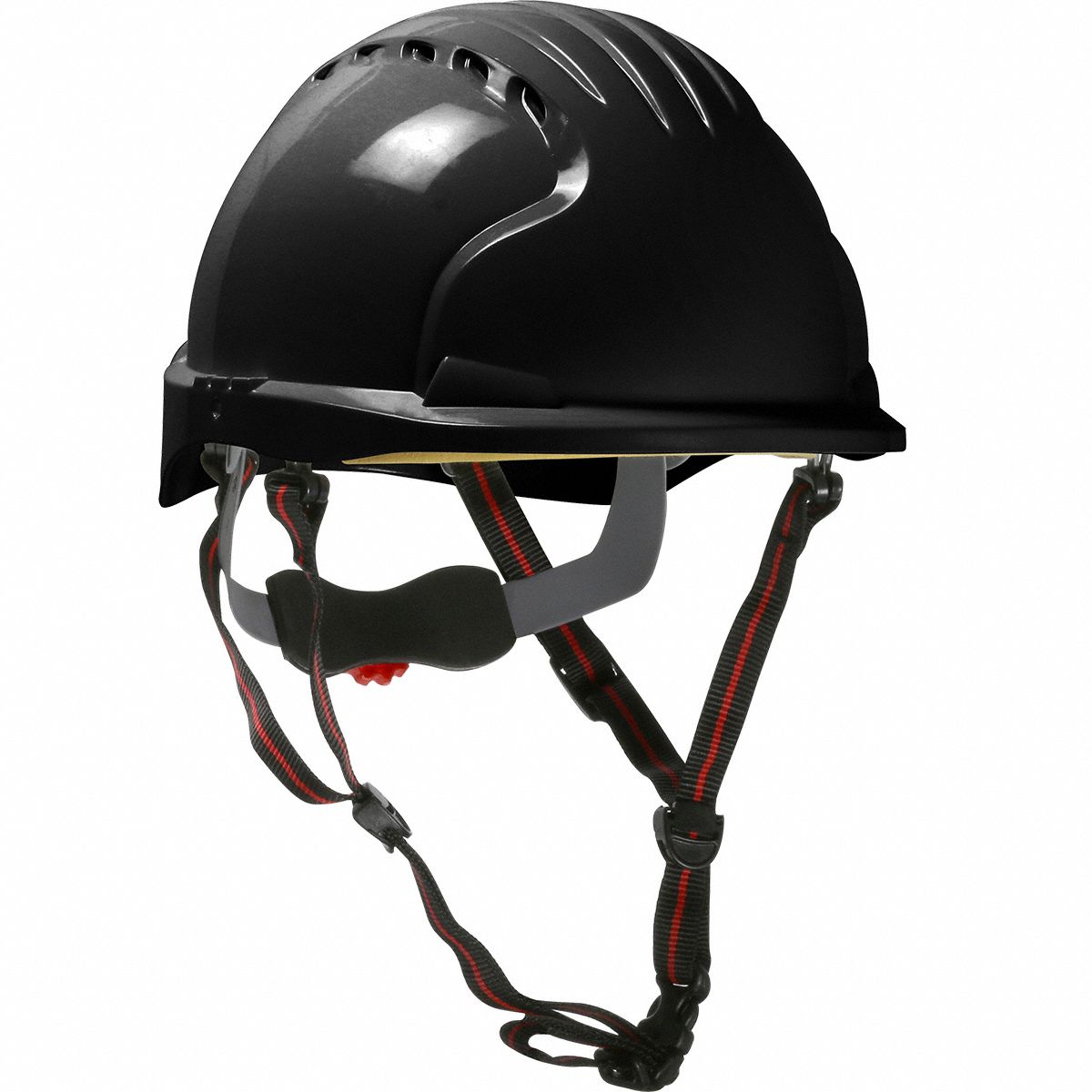 Safety Helmet: Black, No Graphics, Ratchet (6-Point), Ratchet, Polyethylene, PIP, Solid, JSP