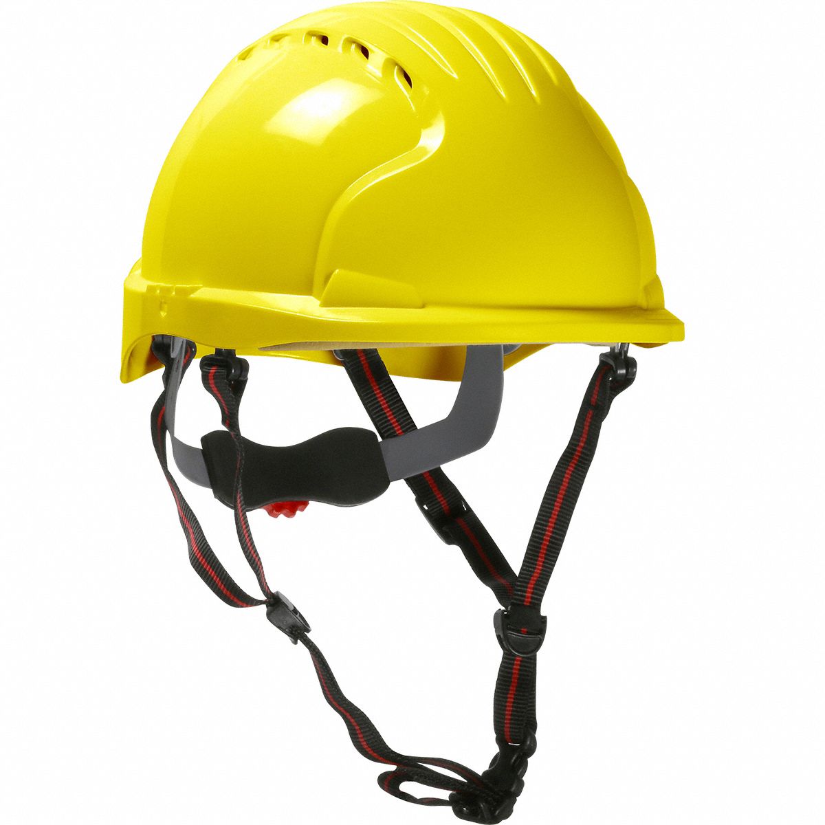 Safety Helmet: Yellow, No Graphics, Ratchet (6-Point), Ratchet, Polyethylene, PIP, Solid, JSP