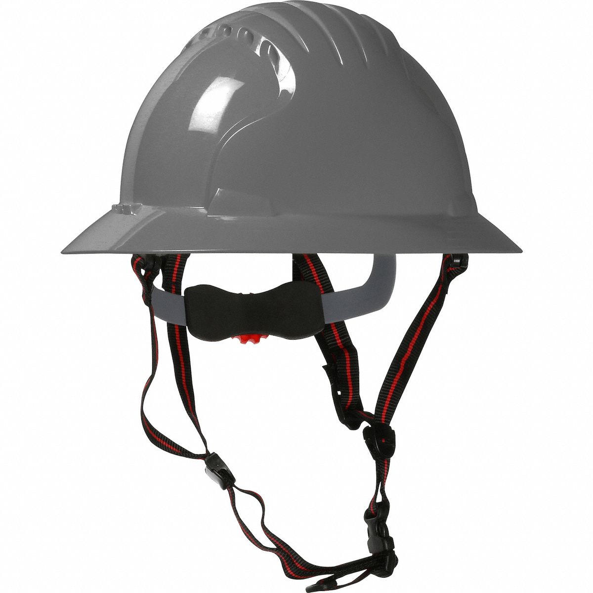 Safety Helmet: Gray, No Graphics, Ratchet (6-Point), Ratchet, Polyethylene, PIP, Solid, JSP