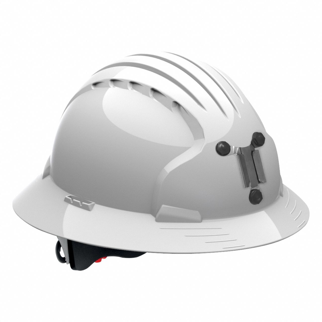 Hard Hat: White, No Graphics, Ratchet (6-Point), Ratchet, Polyethylene, Headlamp Mount, PIP, JSP