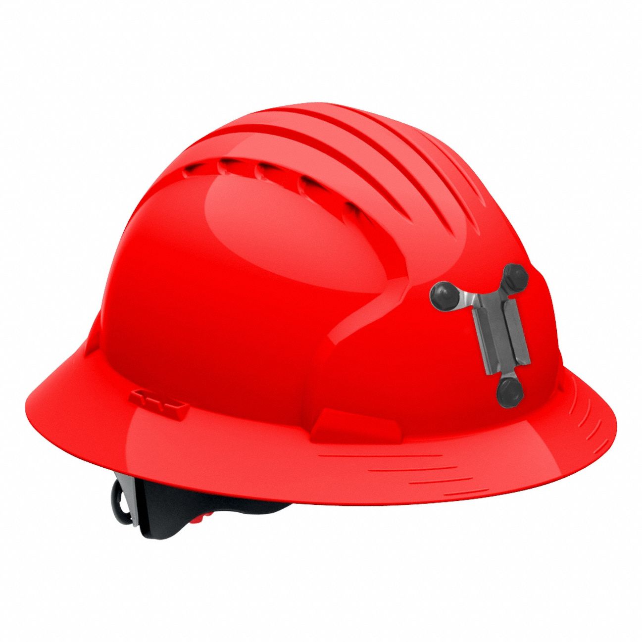 Hard Hat: Red, No Graphics, Ratchet (6-Point), Ratchet, Polyethylene, Headlamp Mount, PIP, Solid