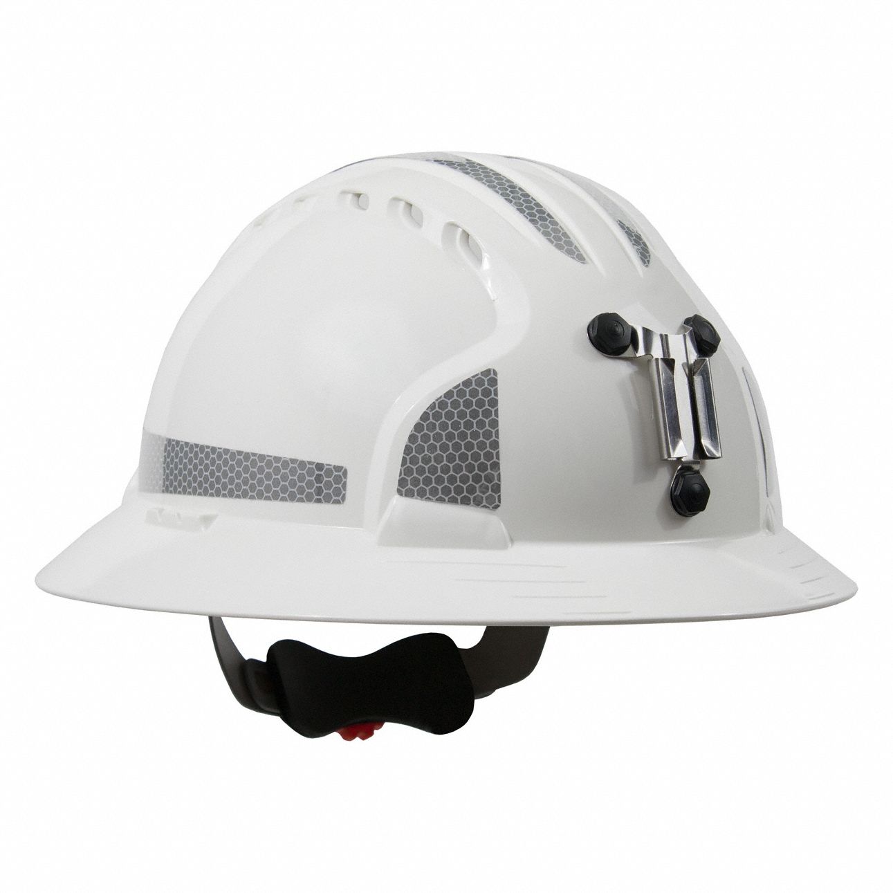 Hard Hat: White, No Graphics, Ratchet (6-Point), Ratchet, Polyethylene, Headlamp Mount, PIP, JSP