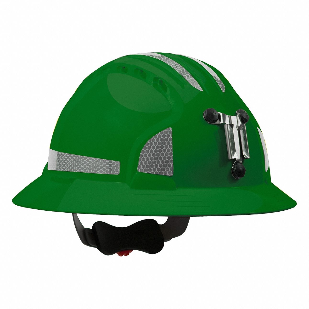Hard Hat: Green, No Graphics, Ratchet (6-Point), Ratchet, Polyethylene, Headlamp Mount, PIP, JSP