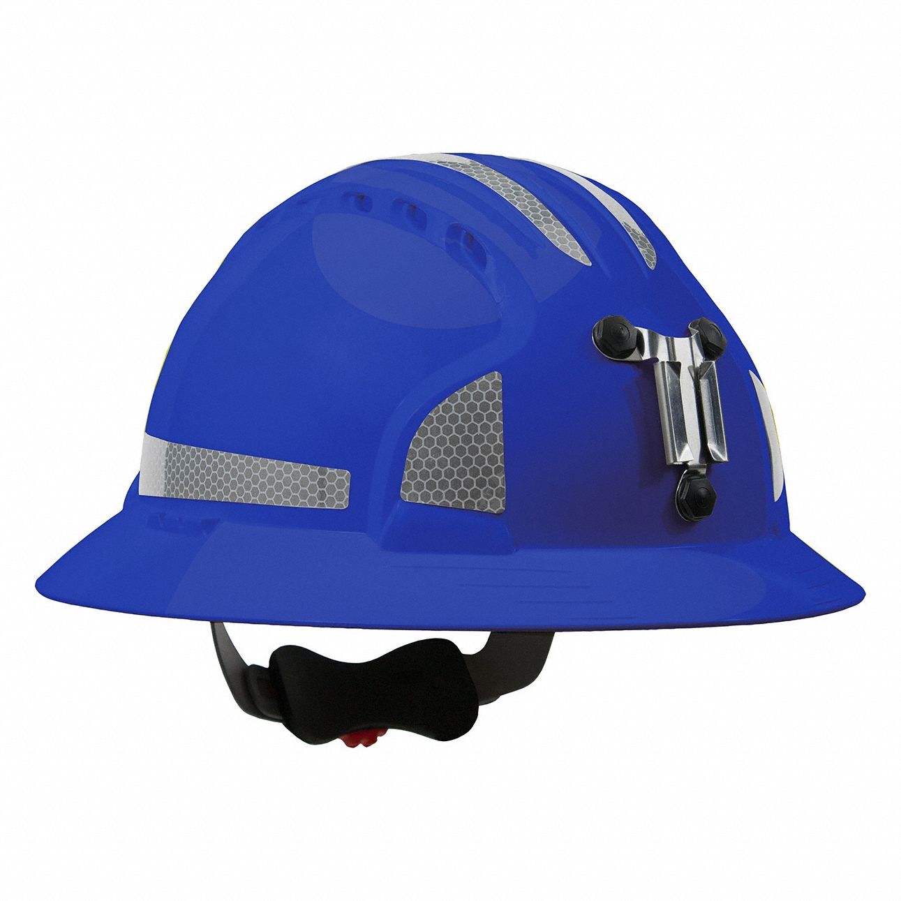 Hard Hat: Blue, No Graphics, Ratchet (6-Point), Ratchet, Polyethylene, Headlamp Mount, PIP, JSP