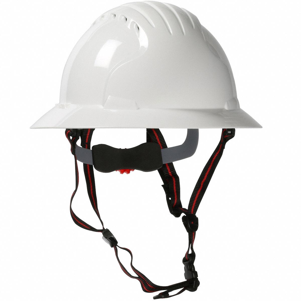 Safety Helmet: White, No Graphics, Ratchet (6-Point), Ratchet, Polyethylene, PIP, Solid, JSP
