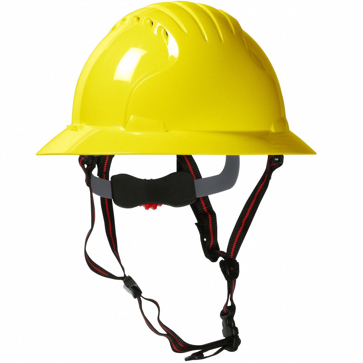 Safety Helmet: Yellow, No Graphics, Ratchet (6-Point), Ratchet, Polyethylene, PIP, Solid, JSP