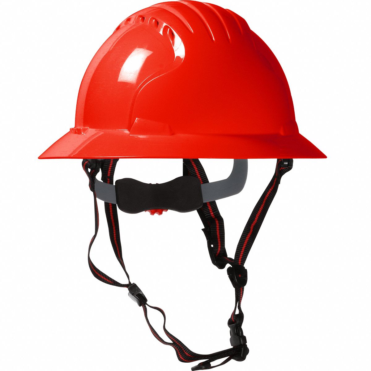 Safety Helmet: Red, No Graphics, Ratchet (6-Point), Ratchet, Polyethylene, PIP, Solid, JSP, Red