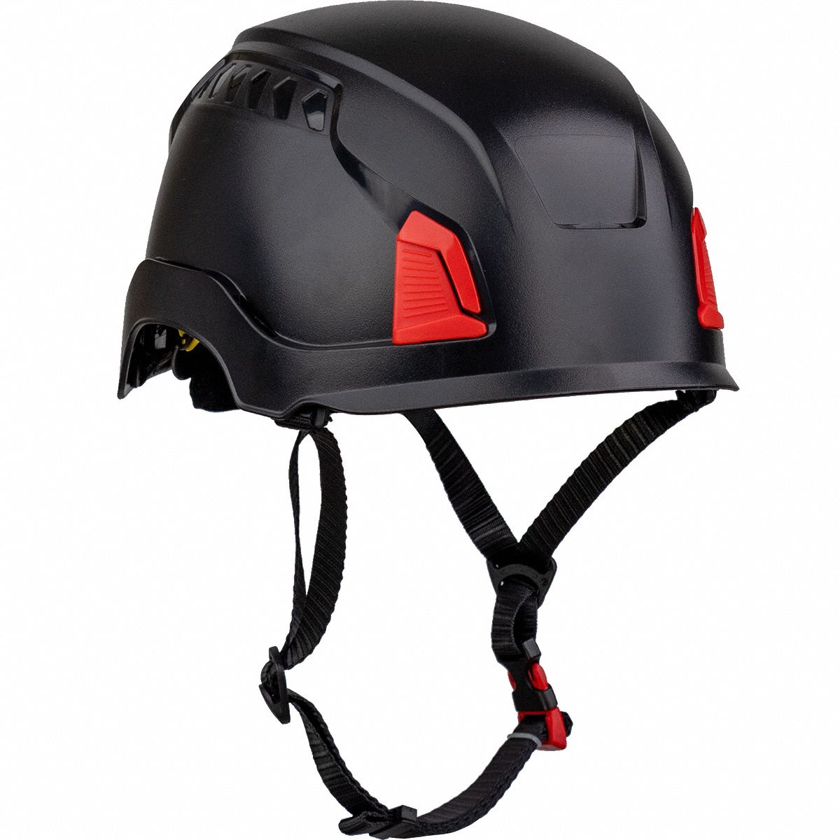 Hard Hat: Black, No Graphics, Ratchet (4-Point), Ratchet, ABS/Polycarbonate, PIP, Solid, Ratchet