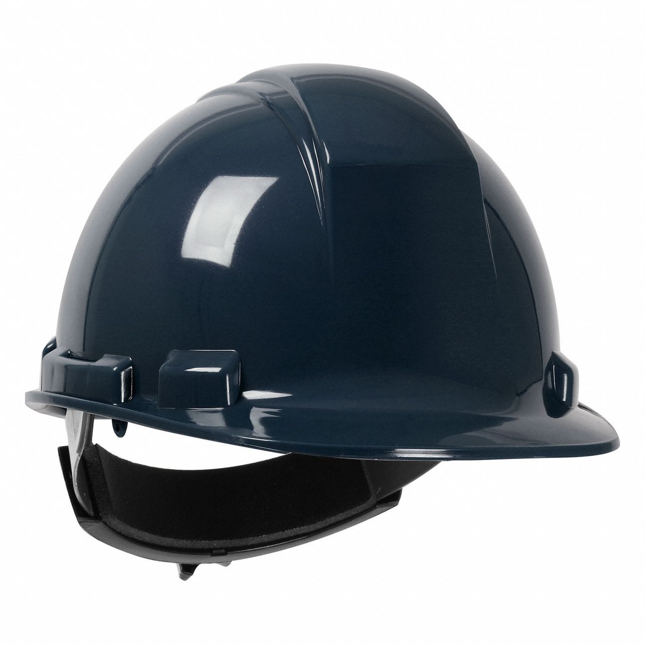 Hard Hat: Navy Blue, No Graphics, Ratchet (4-Point), Ratchet, Polyethylene, PIP, Solid, Dynamic