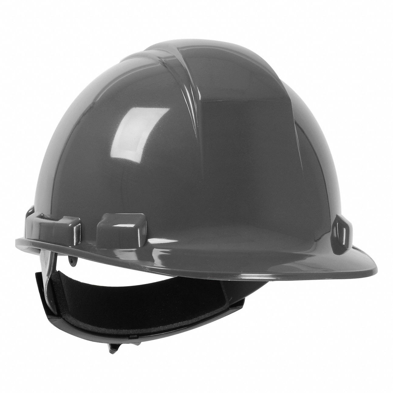 Hard Hat: Dark Gray, No Graphics, Ratchet (4-Point), Ratchet, Polyethylene, PIP, Solid, Dynamic