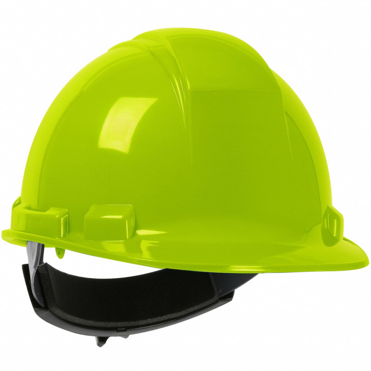 Hard Hat: Yellow, No Graphics, Ratchet (4-Point), Ratchet, Polyethylene, PIP, Solid, Dynamic