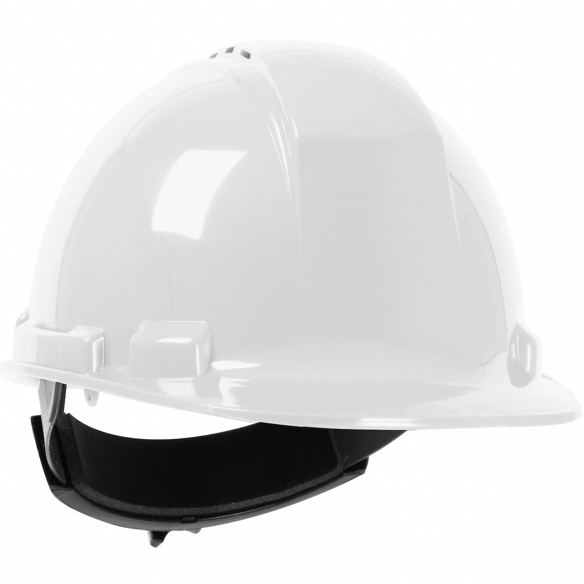 Hard Hat: White, No Graphics, Ratchet (4-Point), Ratchet, Polyethylene, PIP, Solid, Dynamic