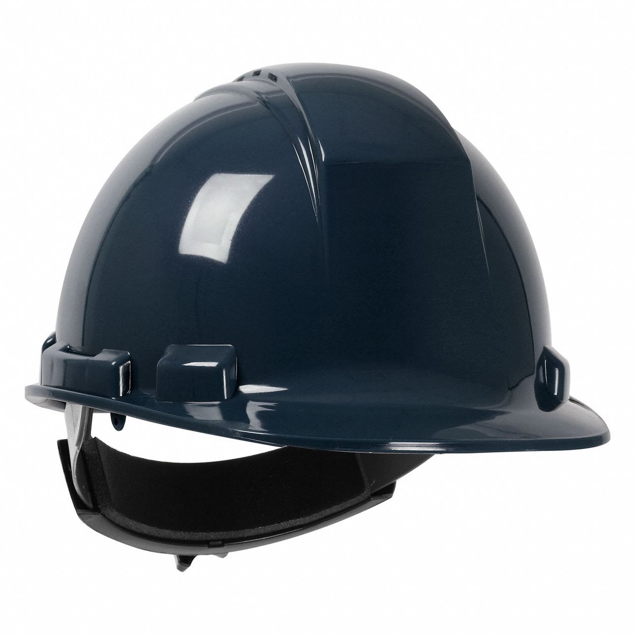 Hard Hat: Navy Blue, No Graphics, Ratchet (4-Point), Ratchet, Polyethylene, PIP, Solid, Dynamic