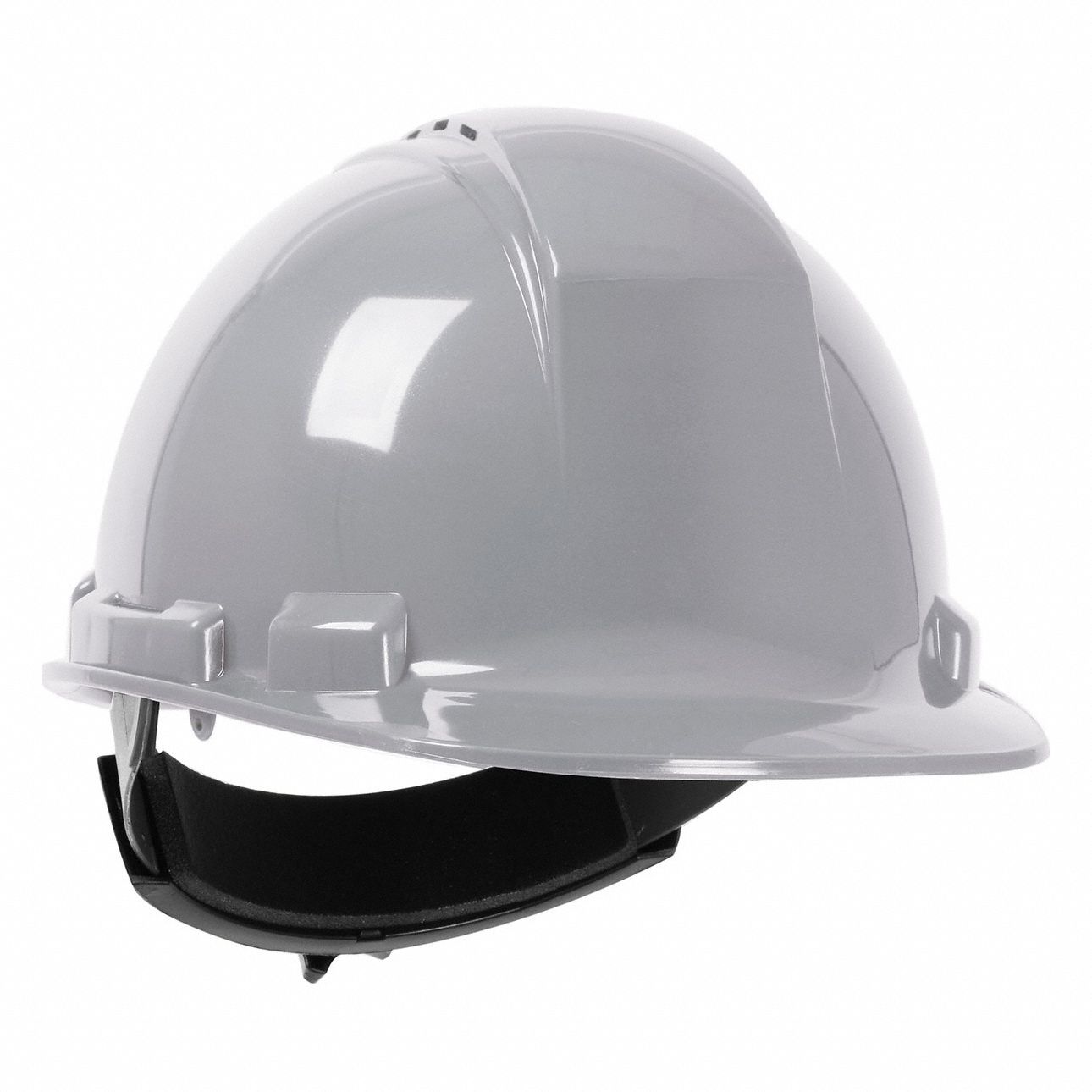Hard Hat: Gray, No Graphics, Ratchet (4-Point), Ratchet, Polyethylene, PIP, Solid, Dynamic, Gray