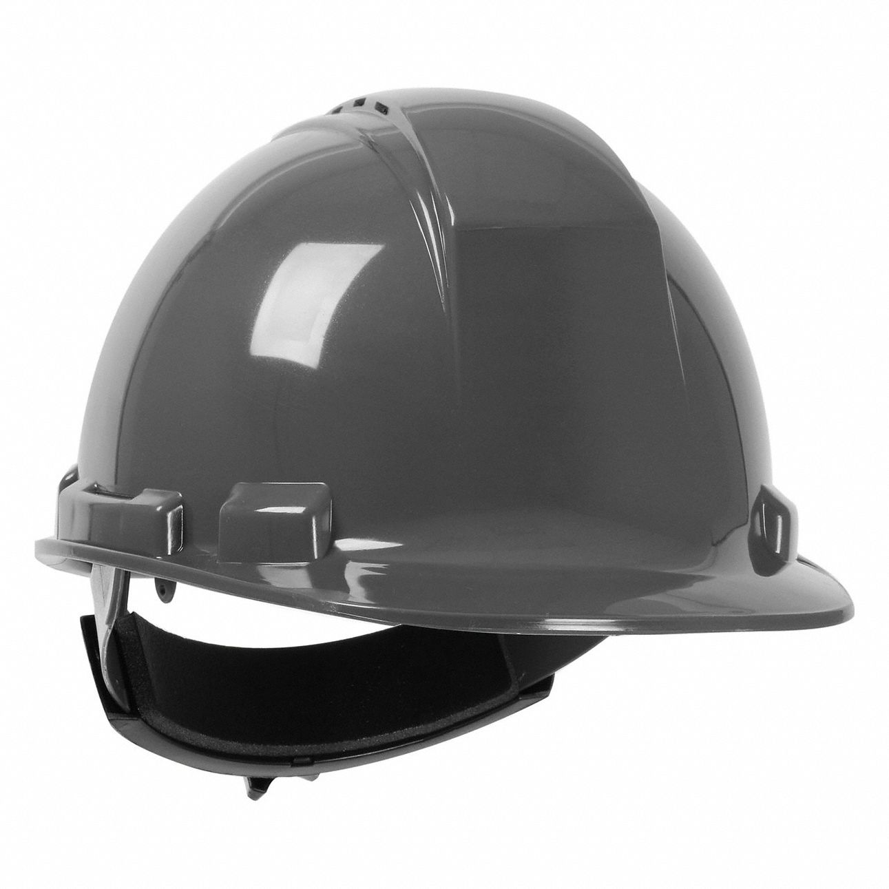 Hard Hat: Dark Gray, No Graphics, Ratchet (4-Point), Ratchet, Polyethylene, PIP, Solid, Dynamic