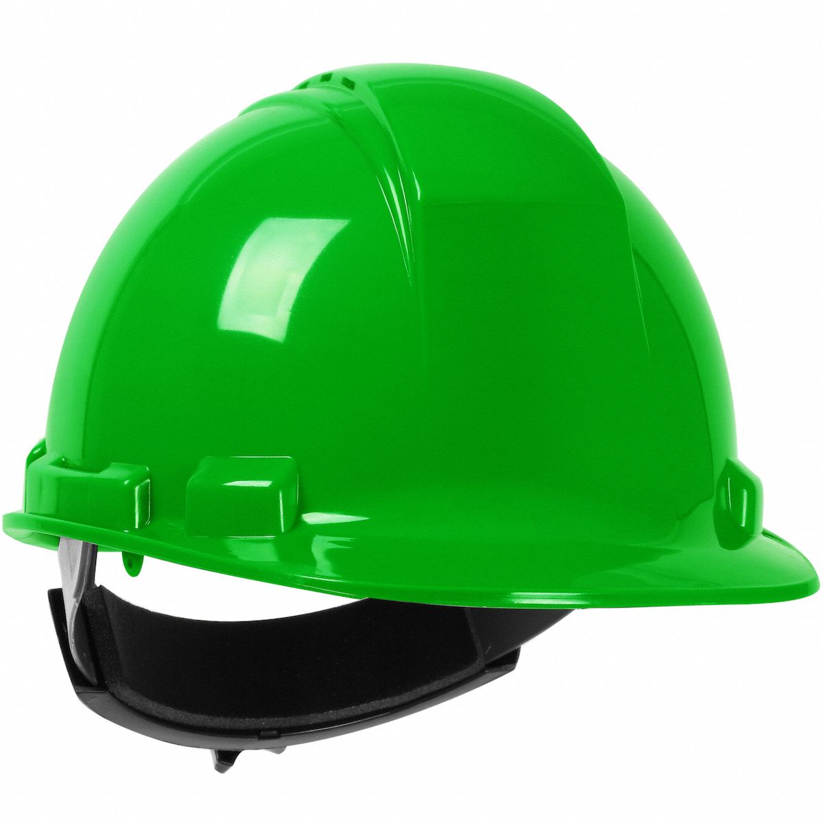 Hard Hat: Lime Green, No Graphics, Ratchet (4-Point), Ratchet, Polyethylene, PIP, Solid, Dynamic