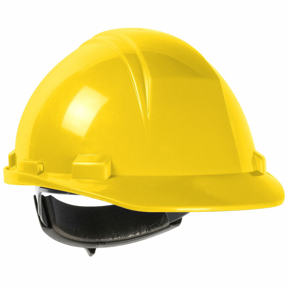 Hard Hat: Yellow, No Graphics, Ratchet (4-Point), Ratchet, Polyethylene, PIP, Solid, Dynamic