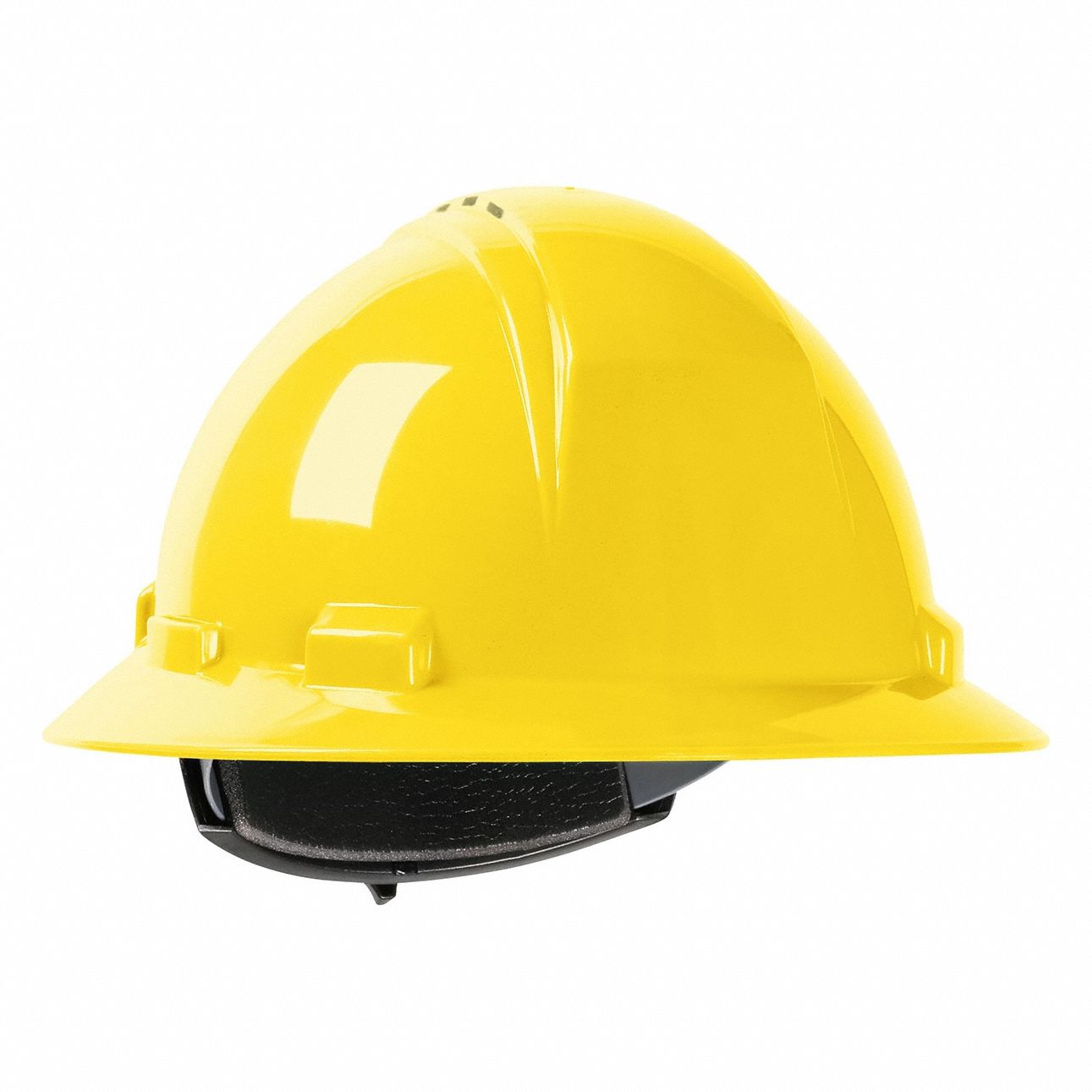 Hard Hat: Yellow, No Graphics, Ratchet (4-Point), Ratchet, Polyethylene, PIP, Solid, Dynamic