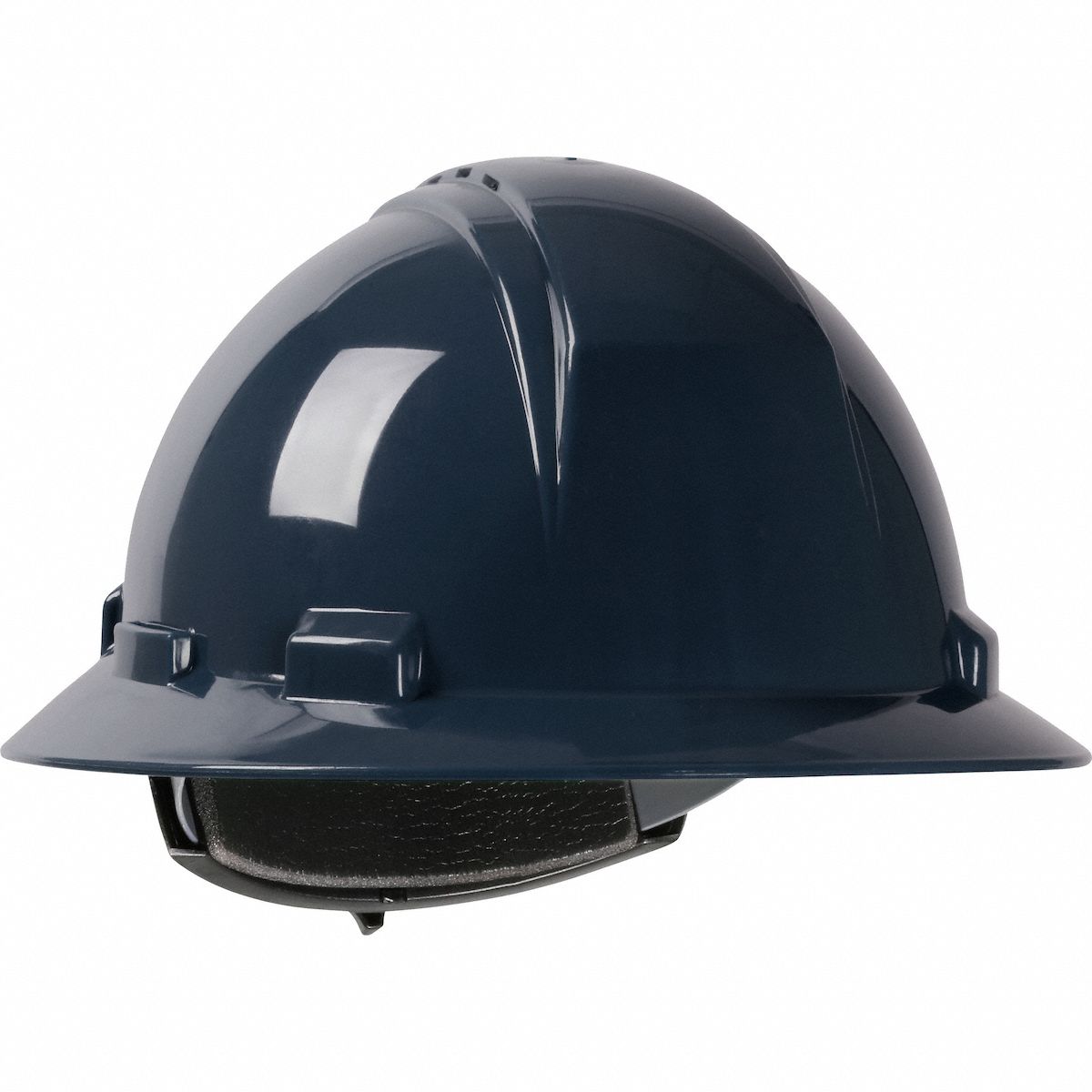 Hard Hat: Navy Blue, No Graphics, Ratchet (4-Point), Ratchet, Polyethylene, PIP, Solid, Dynamic