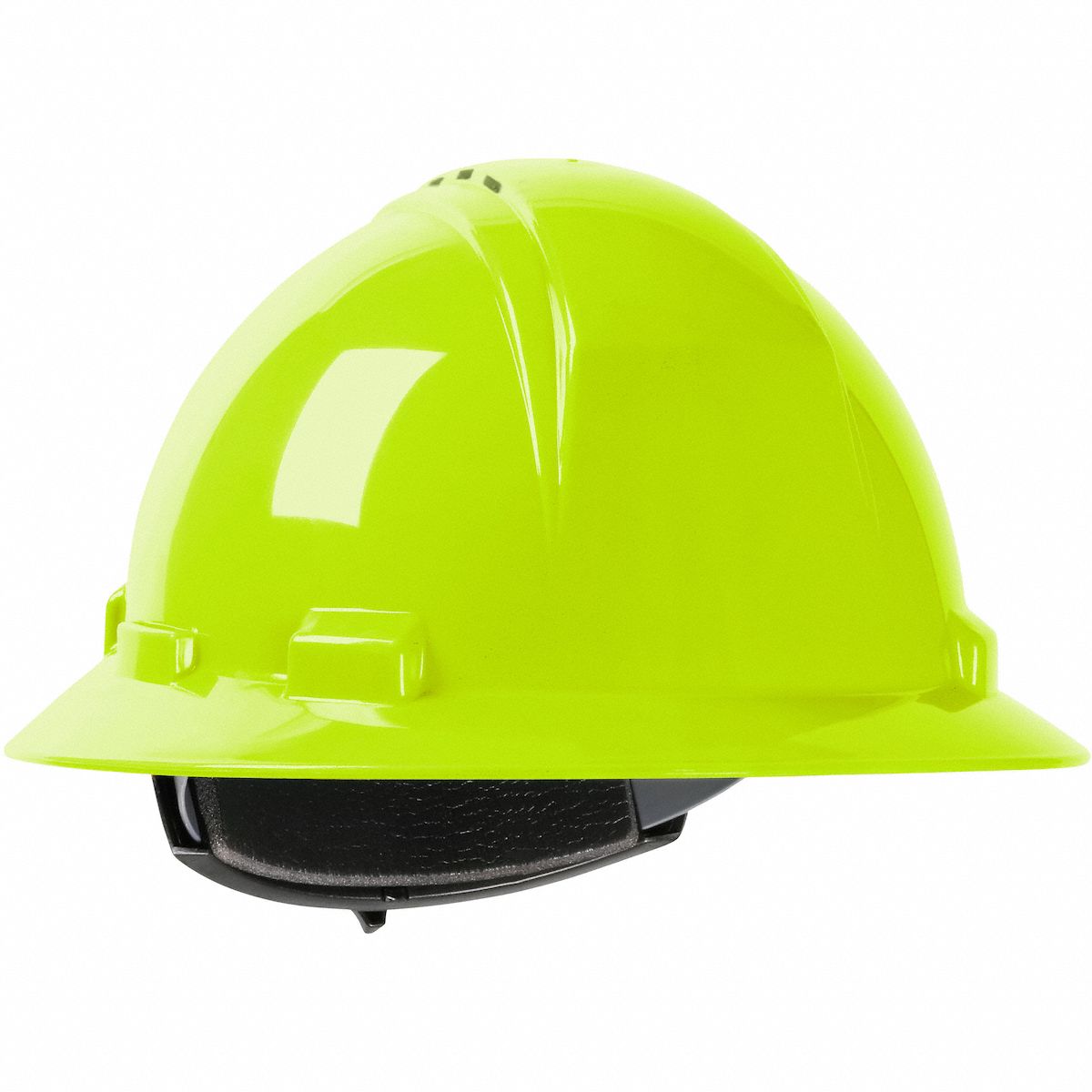 Hard Hat: Yellow, No Graphics, Ratchet (4-Point), Ratchet, Polyethylene, PIP, Solid, Dynamic