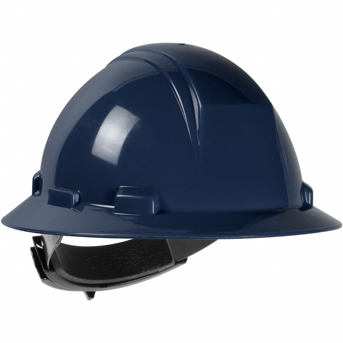 Hard Hat: Navy Blue, No Graphics, Ratchet (4-Point), Ratchet, Polyethylene, PIP, Solid, Dynamic