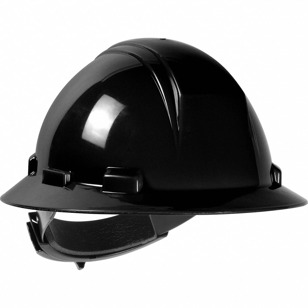 Hard Hat: Black, No Graphics, Ratchet (4-Point), Ratchet, Polyethylene, PIP, Solid, Dynamic