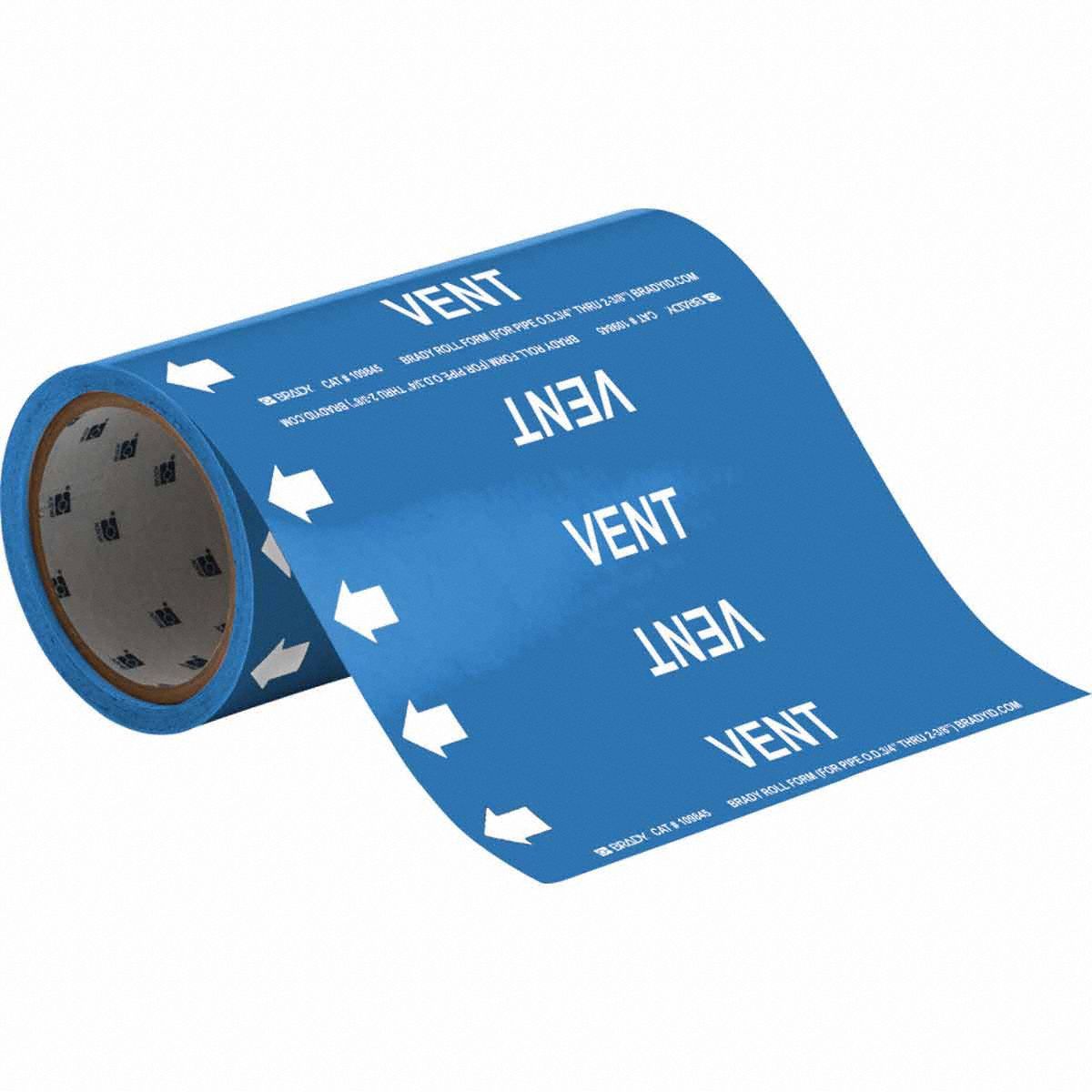 Pipe Marker: Vent, Blue, White, Fits 2 in and Smaller Pipe O.D., 30 Pipe Markers, With Arrows