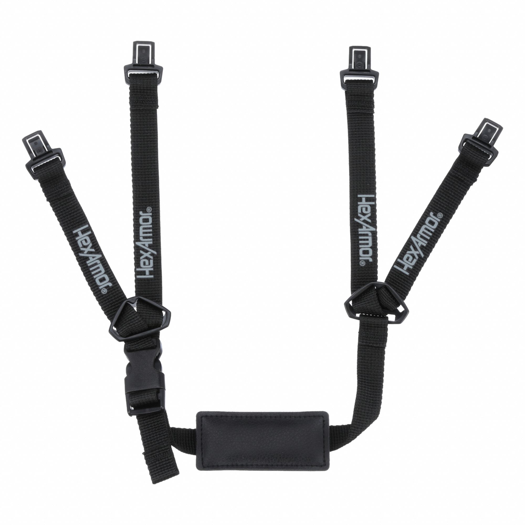 Hard Hat Chin Strap: Black Polyethylene, Chin Pad Included, 4 Attachment Points, Black