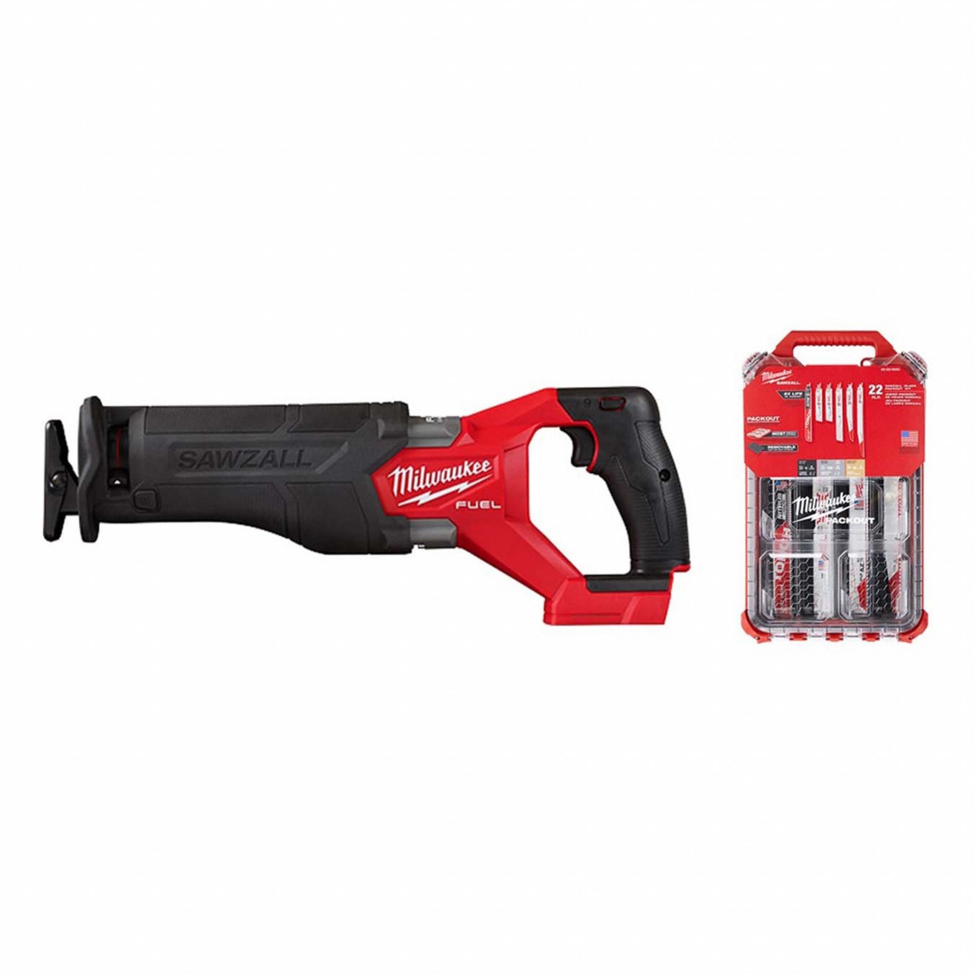 Reciprocating Saw Kit: Tool Only , 22pc Packout Blade Set, 1 1/4 in Stroke Lg, Straight