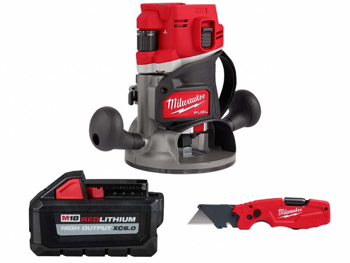 Router, Battery and Utility Knife: M18, Battery Included, Fixed Base, 2.25 hp, 25, 000 RPM