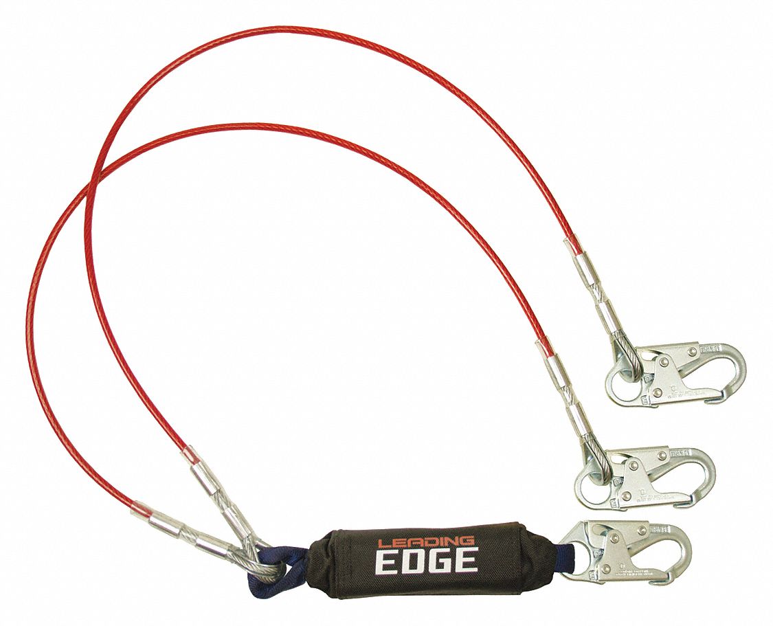 Shock-Absorbing Lanyard: Shock Pack, Stainless Steel Snap Hook, Steel Snap Hook, 2 Legs