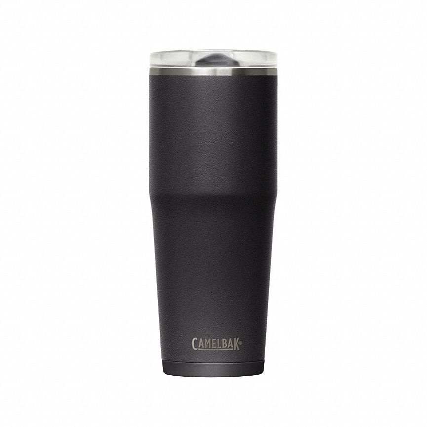 Water Bottle: 20 oz Capacity, Black, Stainless Steel, BPA-Free, 7 11/16 in Overall Ht, Cup