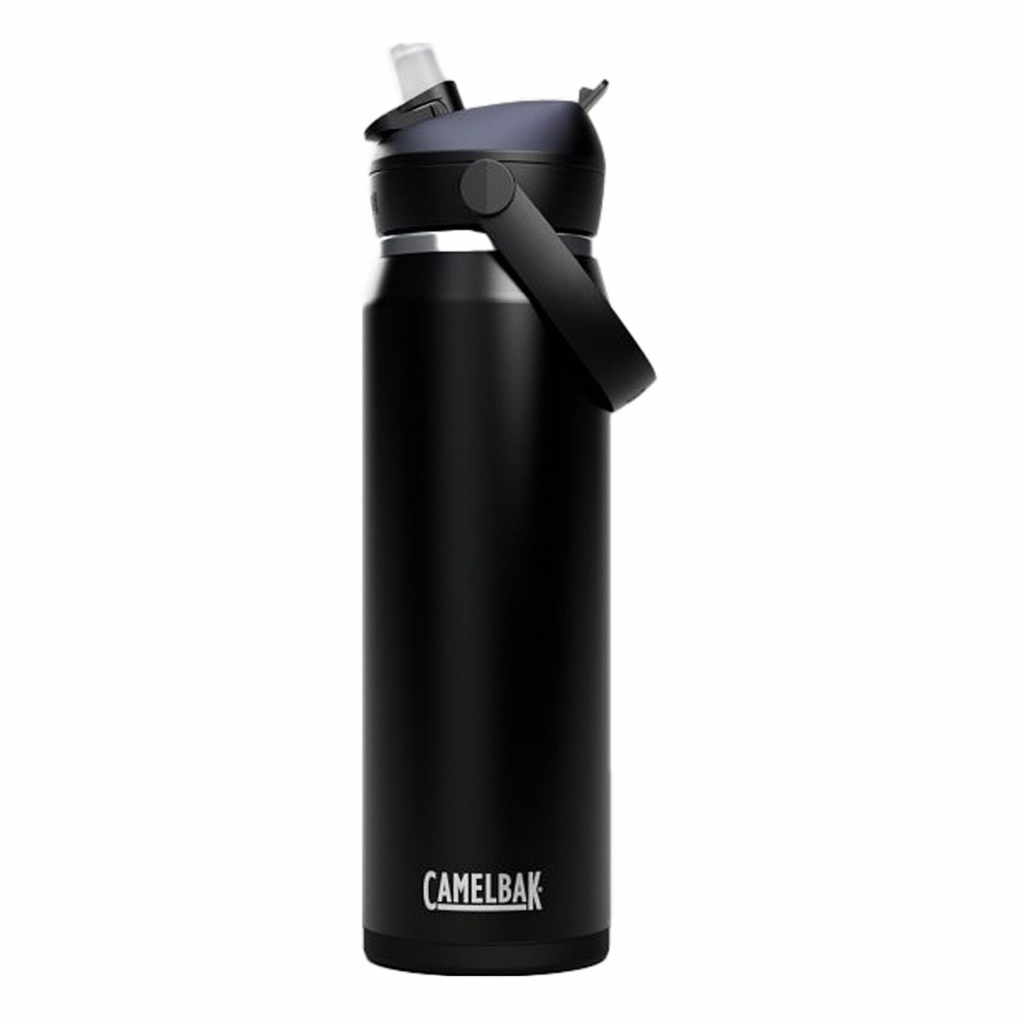 Bottle: 25 oz Capacity, Black, Stainless Steel, Not BPA-Free, 12 in Overall Ht, Bottle