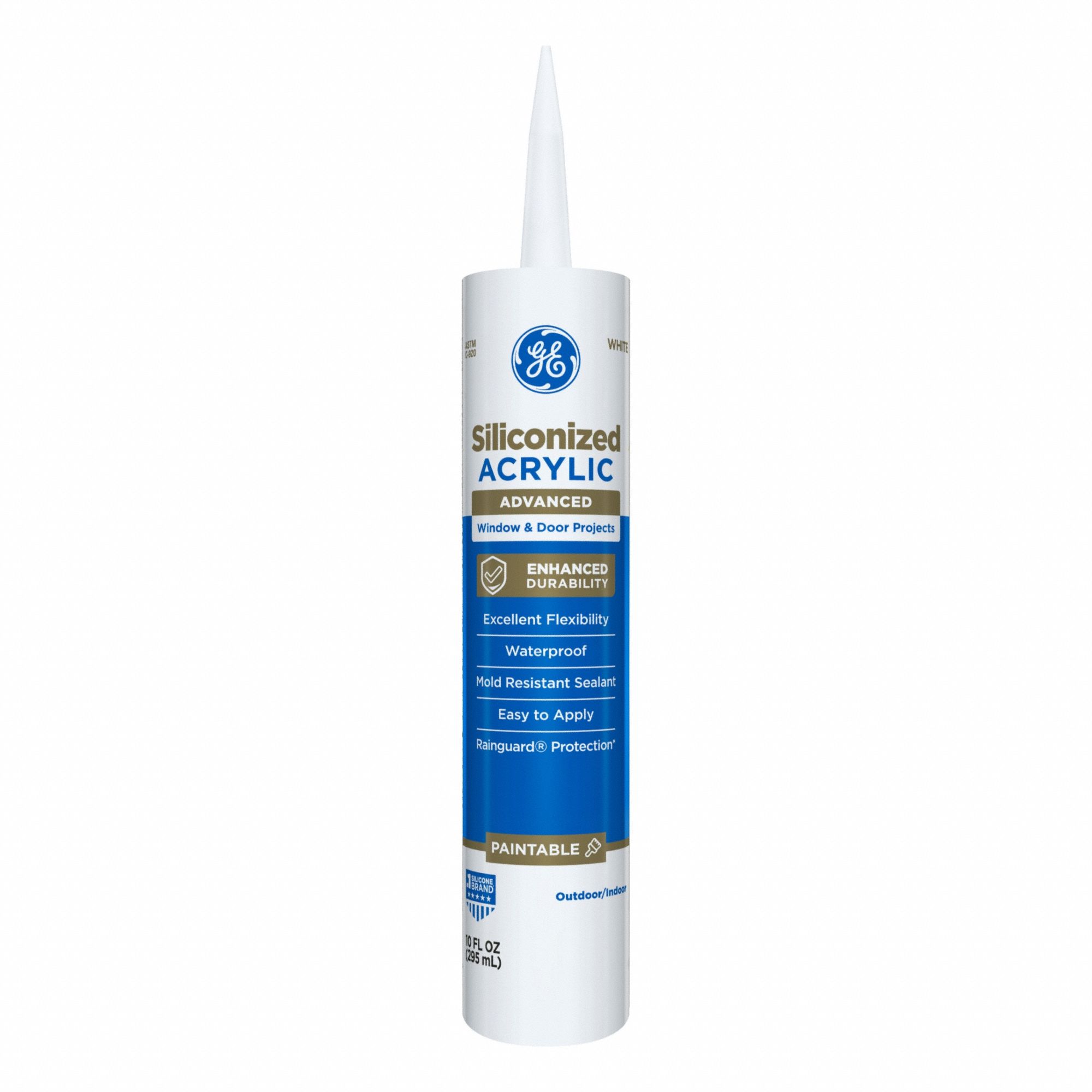 Acrylic Latex Sealant: Siliconized Acrylic Advanced, White, 10 oz Container Size, Cartridge