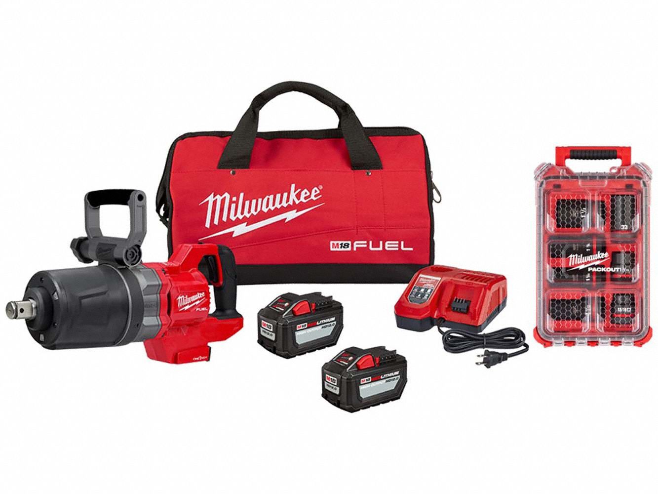 Impact Wrench Kit: 1 in Drive Size, 1, 900 ft-lb Fastening Torque, Brushless, 18 V DC Volt