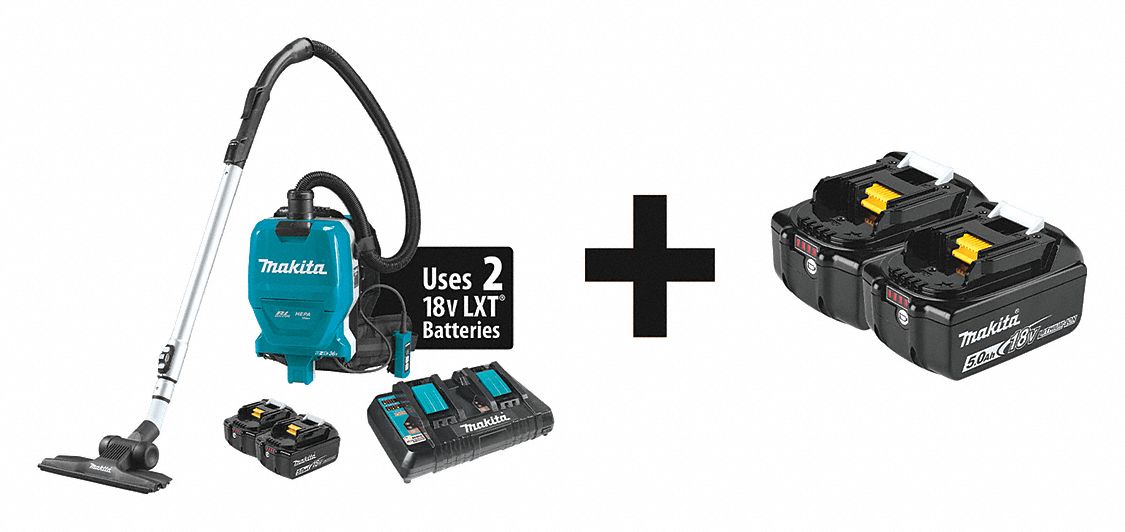 MAKITA, 70 cfm Vacuum Air Flow, 9.9 lb Wt, Cordless Backpack Vacuum