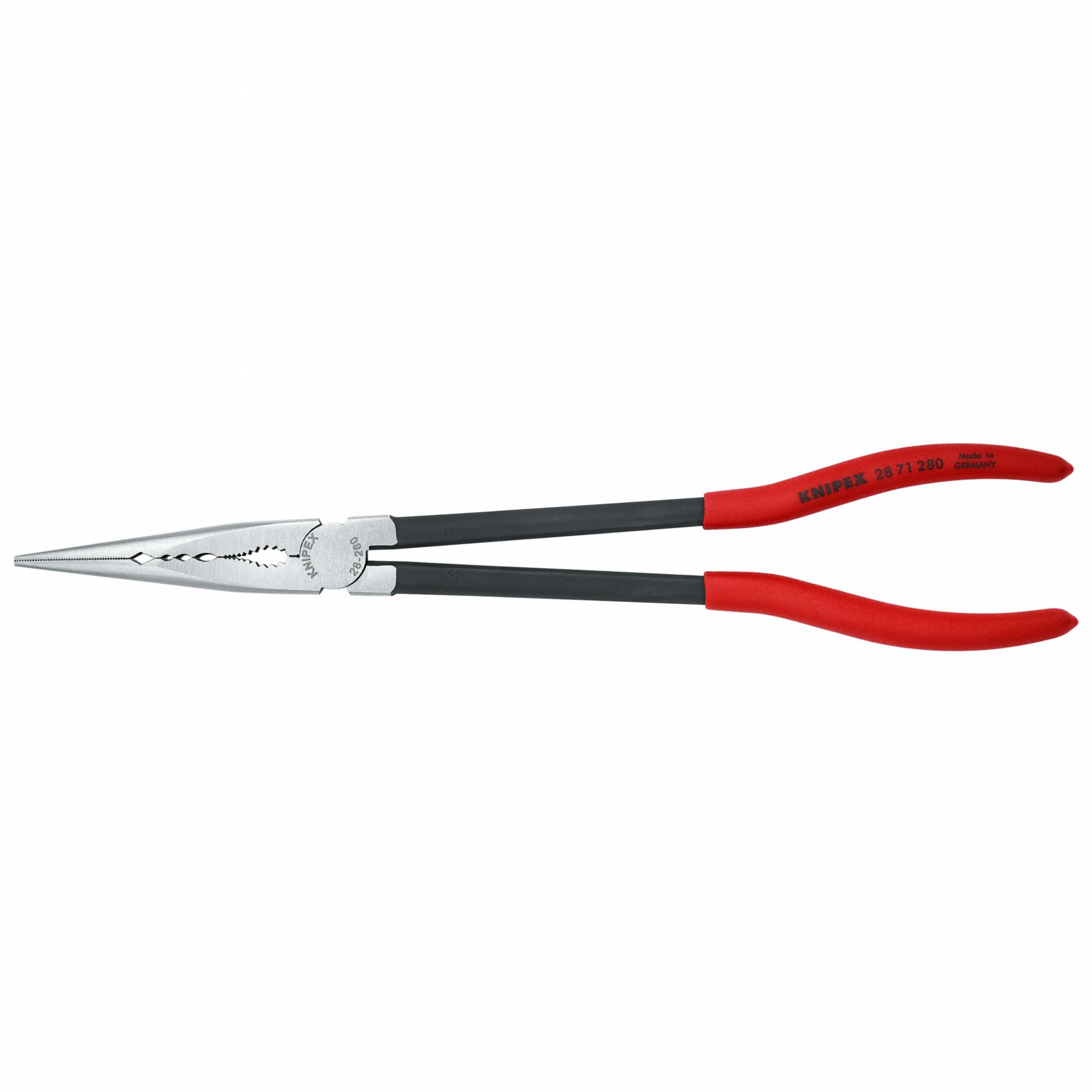 Needle Nose Plier: 2 1/8 in Max Jaw Opening, 11 in Overall Lg, 3 in Jaw Lg, 1/8 in Tip Wd, Serrated
