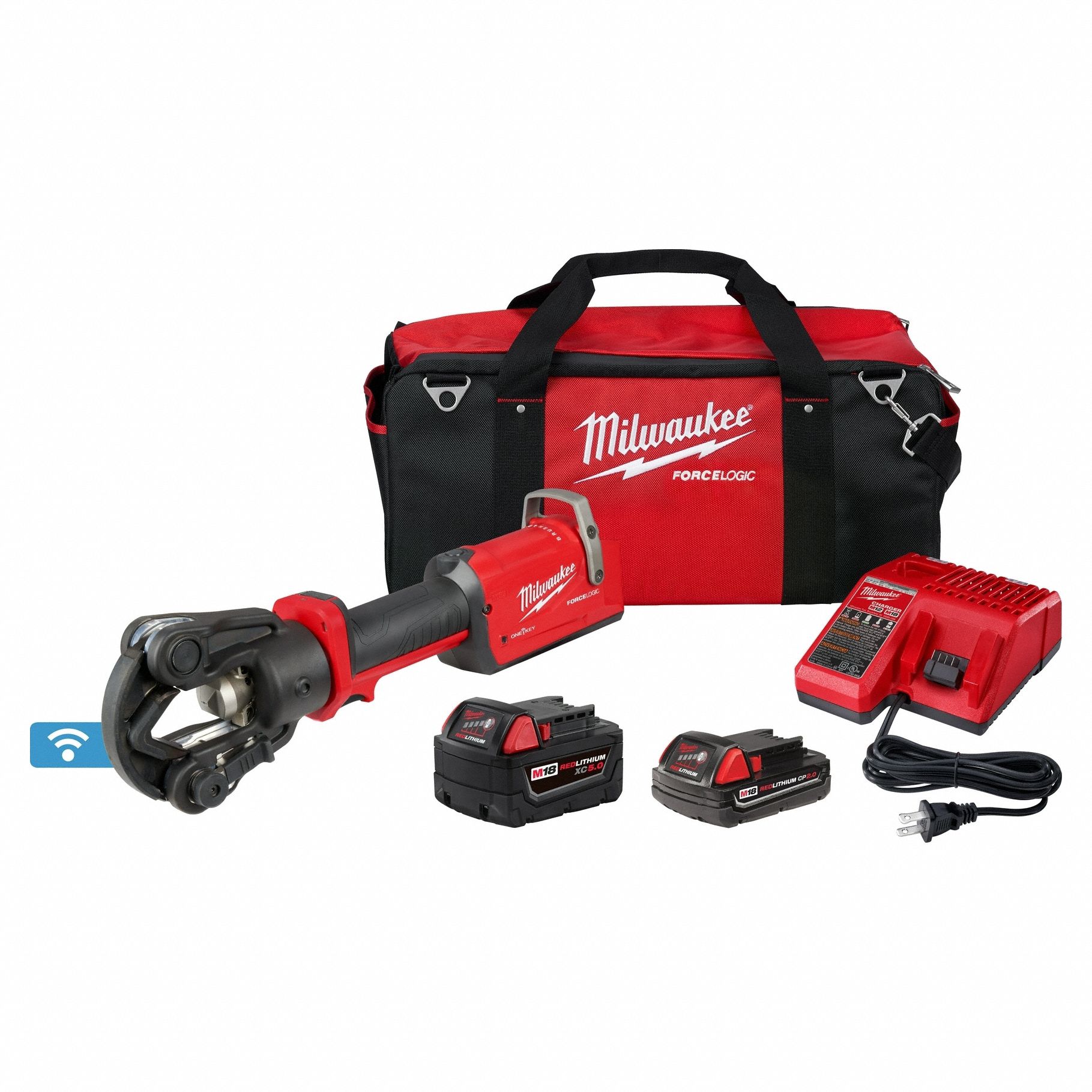 Inline Crimper Kit: 18 V, Dieless Head, 600 kcmil Max Copper, Latching Head, 11 ton Force