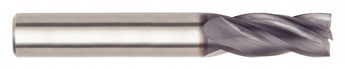 Square End Mill: Carbide, TiAlN Coated, 4 Flute, 1/2" Mill Dia, 2" LOC, 4" OAL