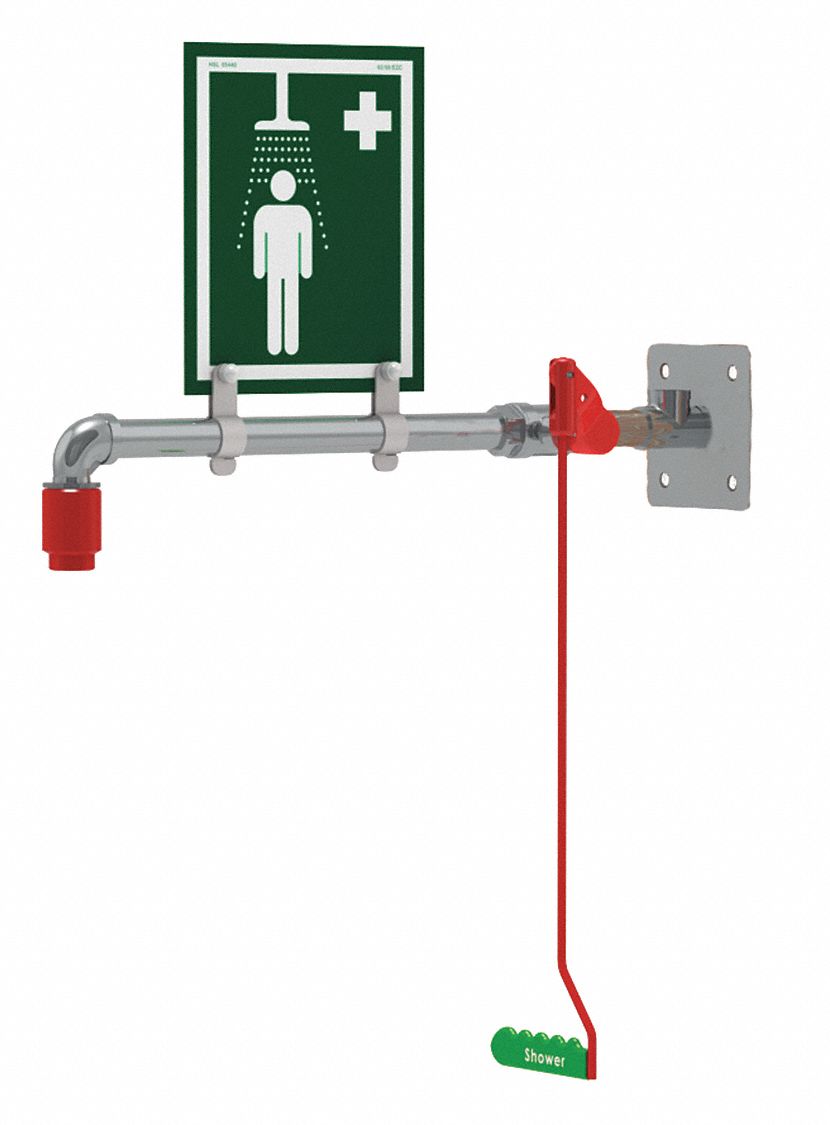 HUGHES SAFETY SHOWERS Emergency Shower, Wall Mount, Plastic, 2 3/4 in x