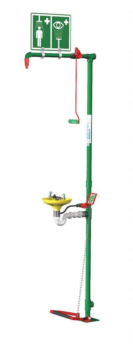 Shower with Eyewash: Floor Mnt, Uncovered, Plastic Bowl, Galvanized Steel Pipe